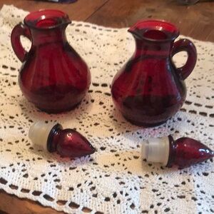 Elegant Red Glass Pitcher Set